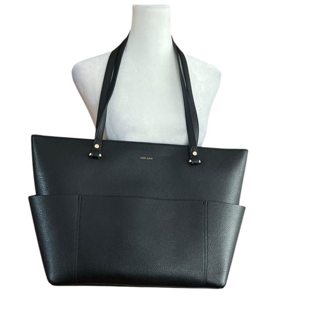 Anne Klein Black Pebbled Tote Bag - Picture 3 of 12